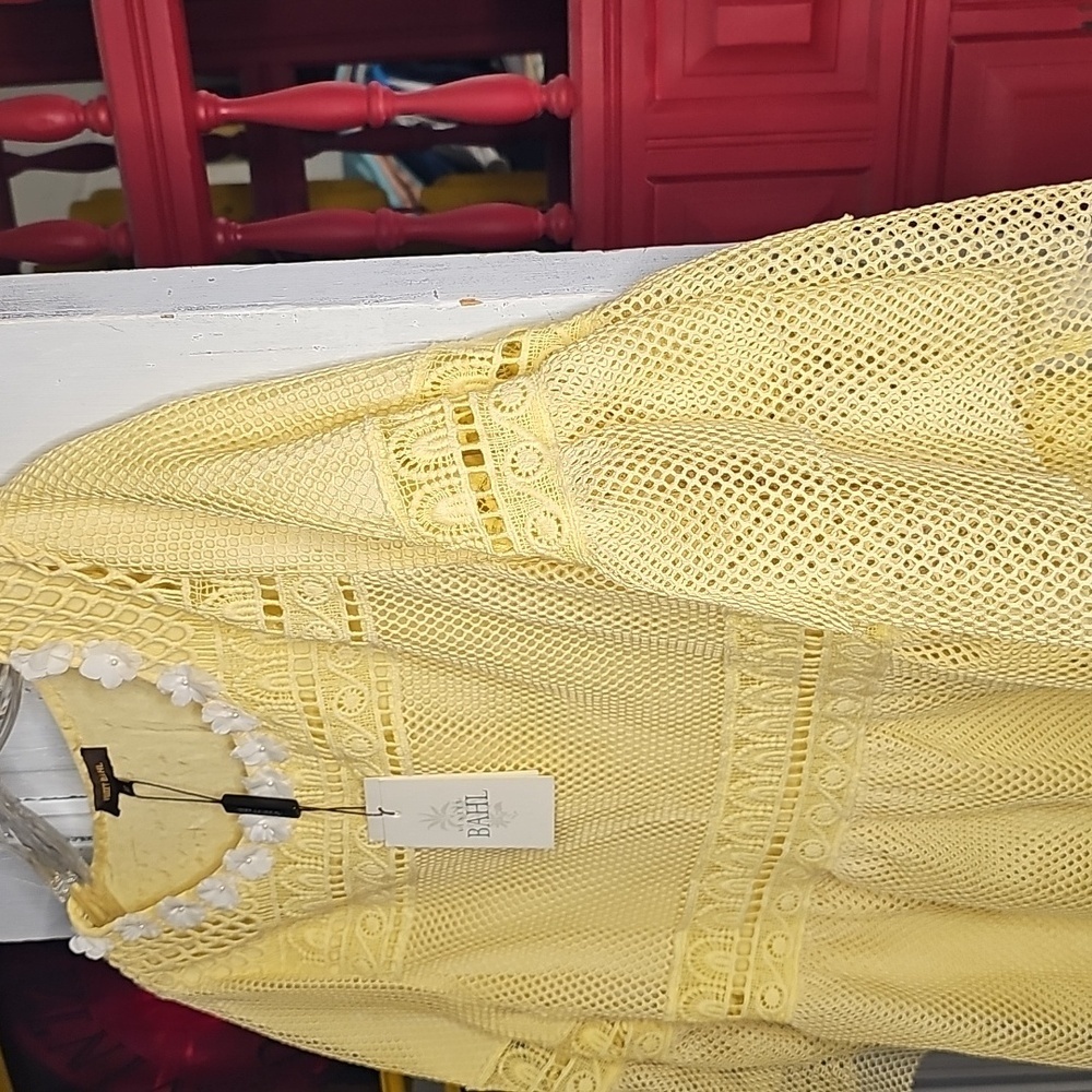 Vineet Bahl Womens Embroidered Yellow Mesh Tiered Blouse Boho XS - Picture 4 of 7